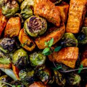 Baked brussel sprouts with sweet potato